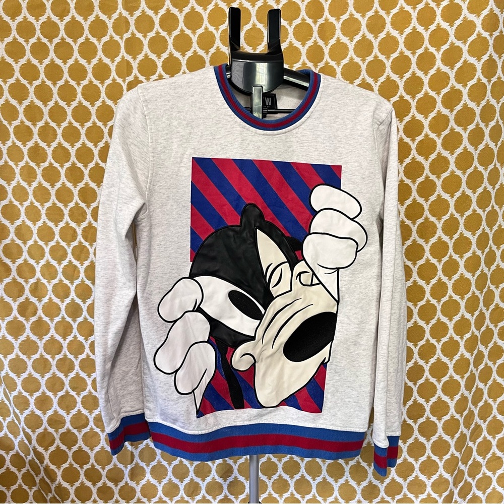 FTW Unisex Disney Retro Crewneck Sweater Gray Goofy Patch Mickey Mouse Sz Small